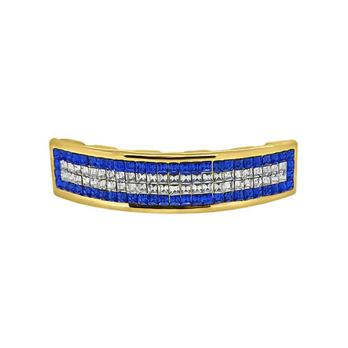 Princess Cut Custom Blue Top Gold Grillz