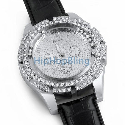 3D 6 Row Bling Watch White Bullet Band