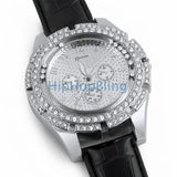 Big Blocky Floating Bling Bling Leather Watch