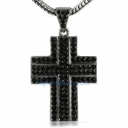 Black Curl Bling Cross & Chain Small