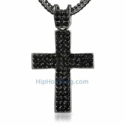 Black Cube Cross Bling Bling Pendant Chain Small