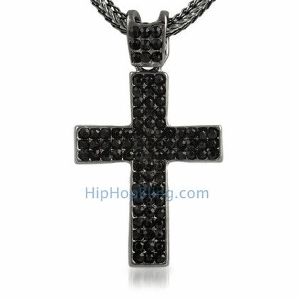 Black Concave Bling Bling Cross & Chain Small