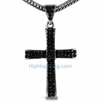 Black Ribbon Cross Pendant & Chain Small