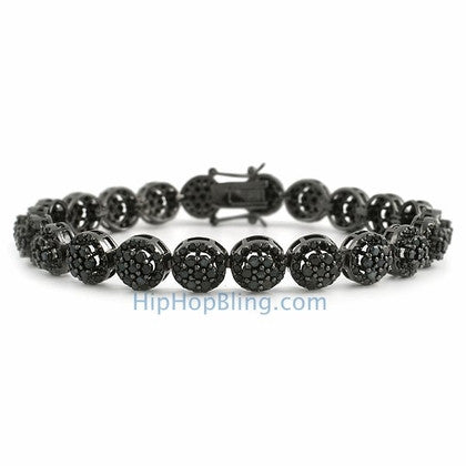 Jet Black White Rope Disco Ball Bling Bracelet