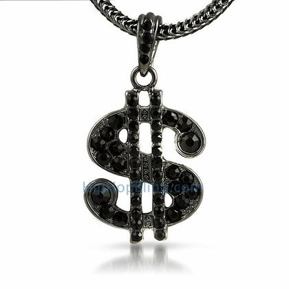 Black Dollar Sign Hip Hop Pendant & Chain Small