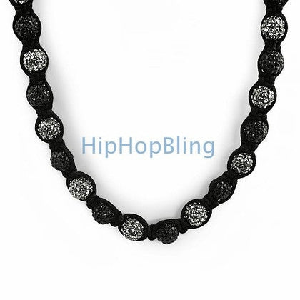 Premium Black & White Disco Ball Necklace Black Rope