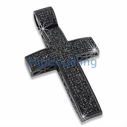 Black on Black CZ Micro Pave Bling Bling Cross