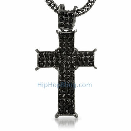 Ice Channel Black Bling Bling Cross Chain Small