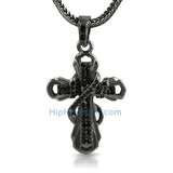 Black Ribbon Cross Pendant & Chain Small