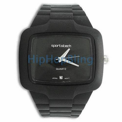 All Black Bling Bling Watch 3 Rows Under Glass