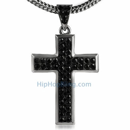 Black Concave Bling Bling Cross & Chain Small