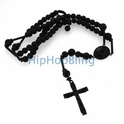 Bling Bling Fully Bling Bead Black Rosary Necklace