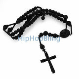 Black Stone Hip Hop Rosary Necklace