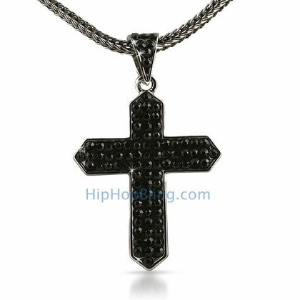 Black Taper Bling Cross & Chain Small