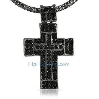 Black Ribbon Cross Pendant & Chain Small