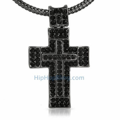 Black Thick Bling Bling Cross & Chain Small