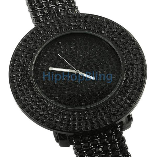 Black Totally Bling Bling Bling Custom Watch