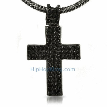 Black Triple Bling Bling Cross & Chain Small
