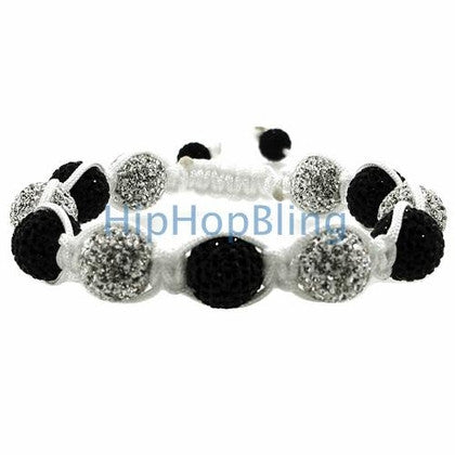 Black & White 10mm High End Disco Ball Bling Bracelet White Rope