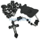 Black Wood Jesus Piece Link Rosary Necklace