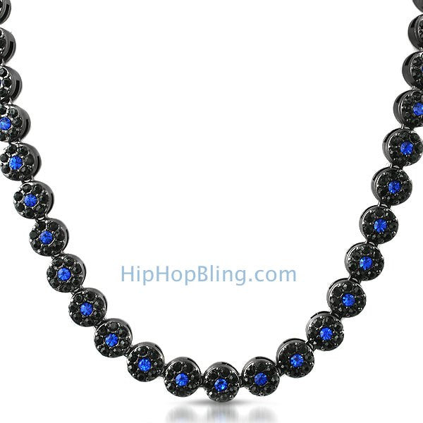 Blue Centerstone Black Bling Bling Cluster Chain