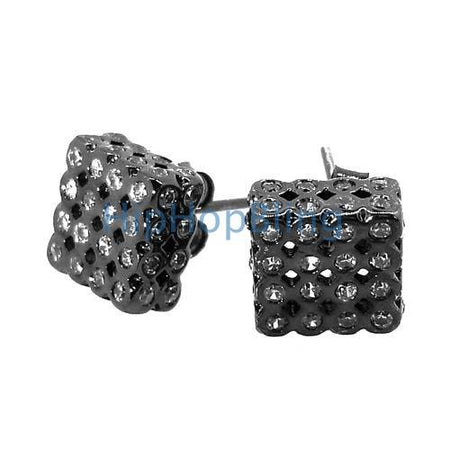 3D Square Black CZ Bling Bling Earrings