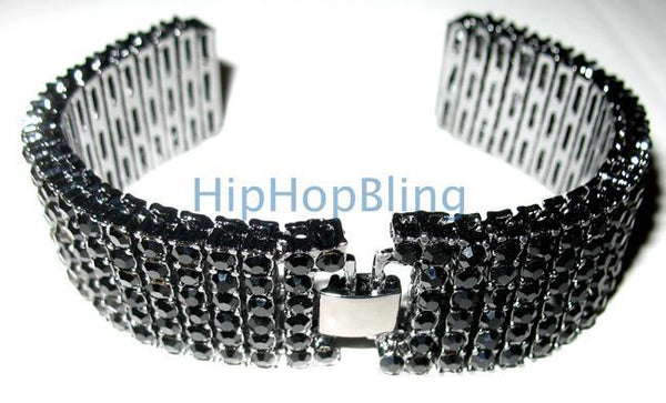 6 Row Black Bling Bling Watch Band  Fits 22mm & 24mm