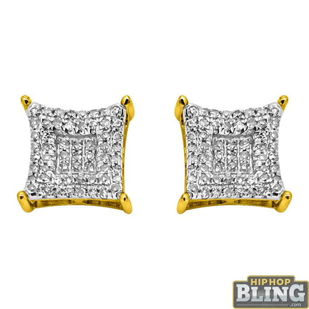 H&A Round Cut CZ Stud Earrings Gold .925 Silver