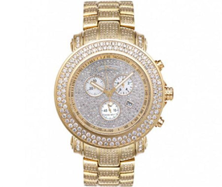 Gold 3 Rows Ice Under Glass Hip Hop Watch