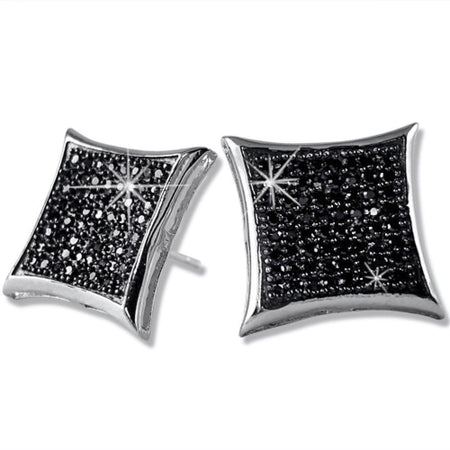 XXL Box Black CZ Micro Pave Bling Bling Earrings .925 Silver