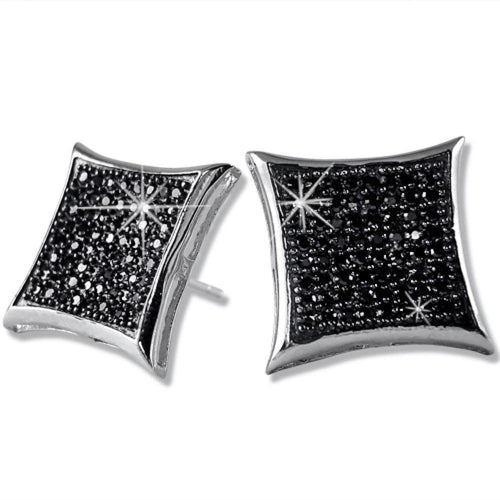 XXL Black CZ Kite Micro Pave Earrings .925 Silver