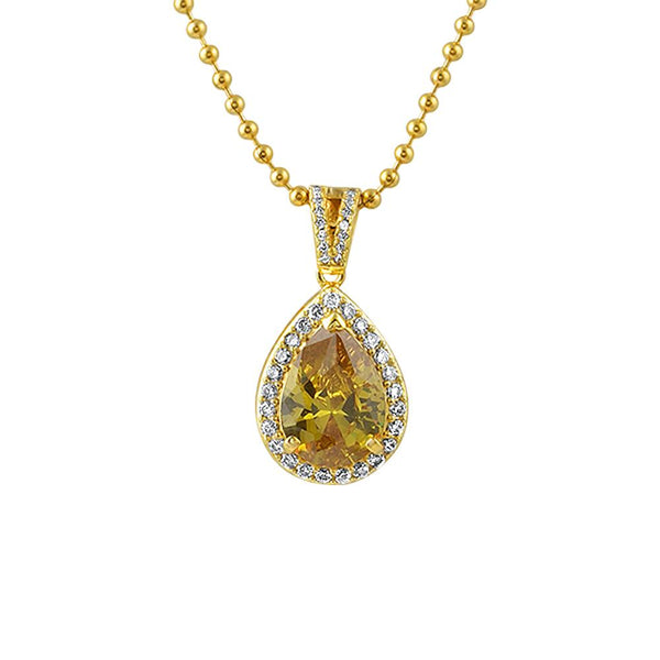 Pear Cut Faux Canary Diamond Gold Bling Pendant