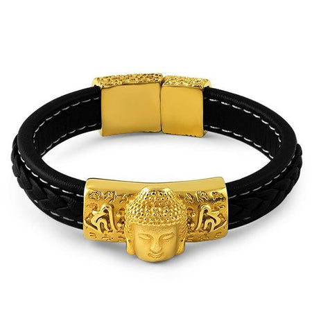 Gold Lemonade Bling Bling Cuban Bracelet Black Leather