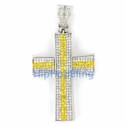 Canary Concave CZ Diamond Micro Pave Cross