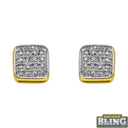 XL Box Gold Vermeil CZ Micro Pave Iced Out Earrings .925 Silver