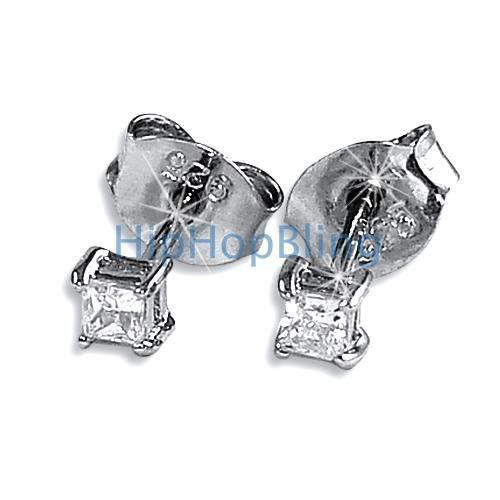 3mm Sterling Silver Princess Cut CZ Signity Stud Earrings
