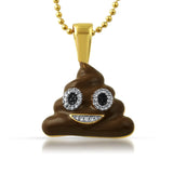 Emoji Brown Enamel Poop Face CZ Gold Bling Pendant