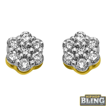 Rose Gold Solitaire Cluster CZ Iced Out Earrings