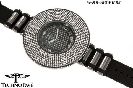 Classic Bling Bling Spinner Watch Black Leather Band