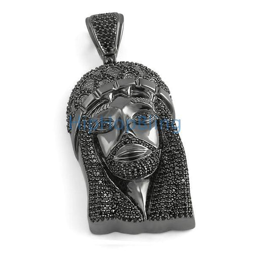 Black Jesus Piece CZ Micro Pave CZ Pendant