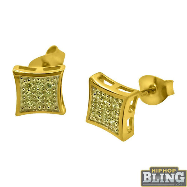 Canary CZ Gold Mini Kite Hip Hop Earrings