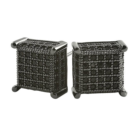 All Black Large Silver Micro Pave CZ Iced Out Earrings