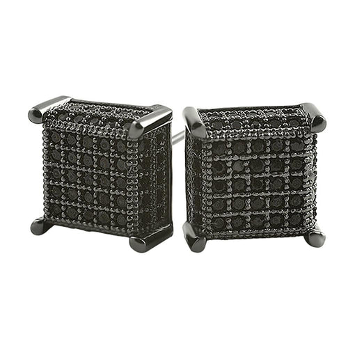 3D Cube CZ Black Bling Bling Earrings