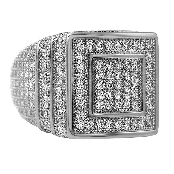 Ice Stacked Rhodium CZ Micro Pave Iced Out Ring