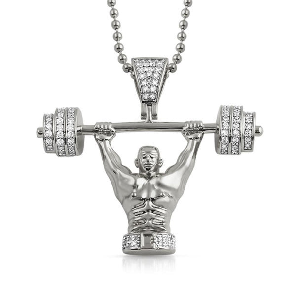 Champion Weightlifter 3D CZ Pendant Rhodium