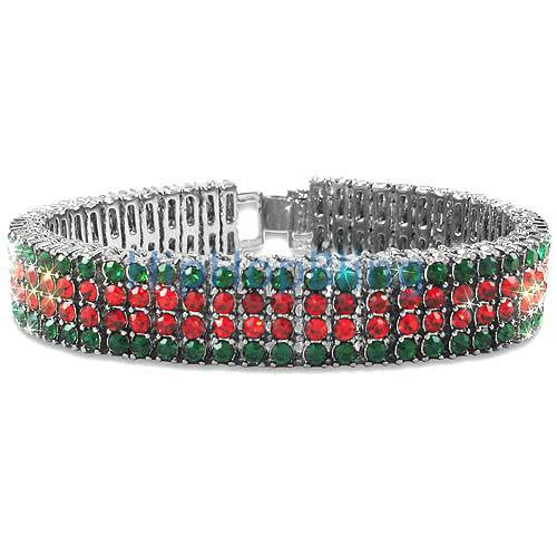 Classic Red & Green 4 Row Bling Bling Bracelet