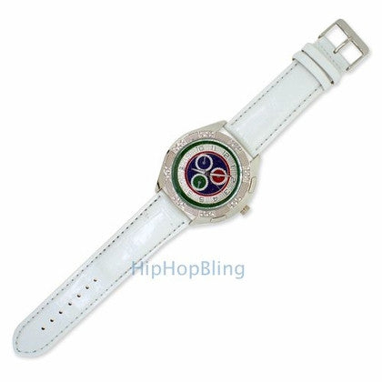 3D 6 Row Bling Watch White Bullet Band