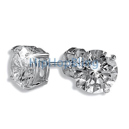 Square Halo Iced Out CZ Rhodium Earrings