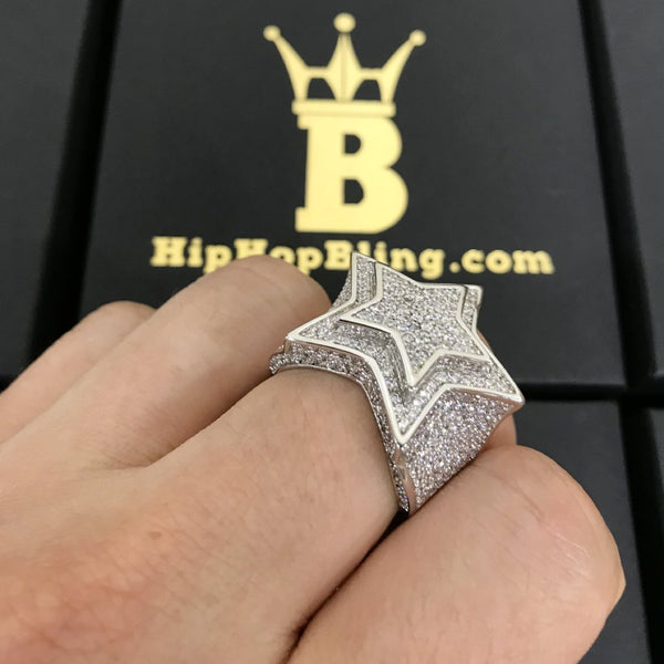 .925 Sterling Silver Super Star Rhodium CZ Bling Ring