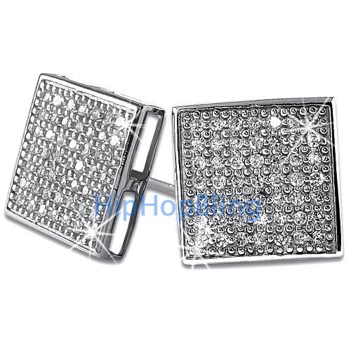 XL Box 98 Stones CZ Micro Pave Iced Out Earrings .925 Silver